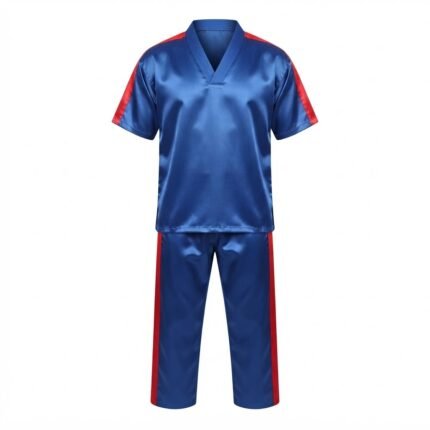 Premium Blue & Red Satin Martial Arts Uniform – Combat Training Set