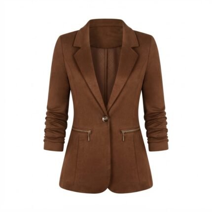 Custom Brown Women's Luxury Blazer with Zipper Pocket Detail