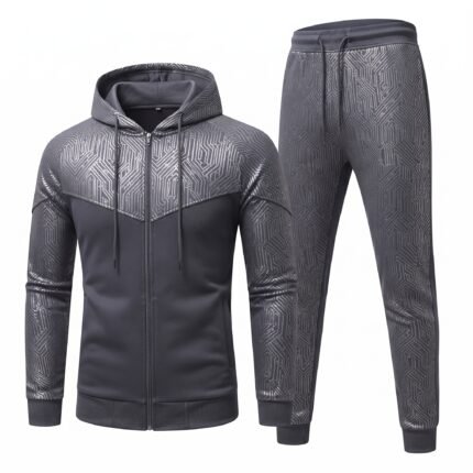 Grey Circuit Pattern Tracksuit – Premium Fitness & Activewear Set