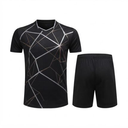 Custom Black Geometric Sublimated Table Tennis Uniform – Performance Jersey & Shorts Set
