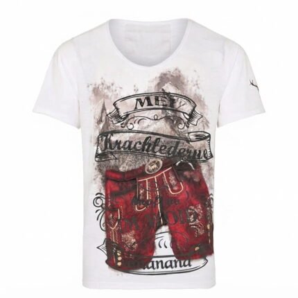 White Graphic Trachten T-Shirt with Bavarian Lederhosen Print
