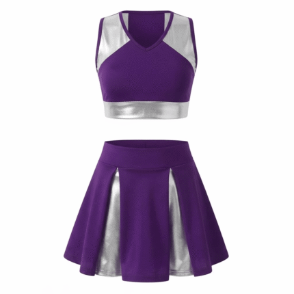 Custom Purple & Silver Cheerleading Uniform Set – Crop Top & Cheer Skirt