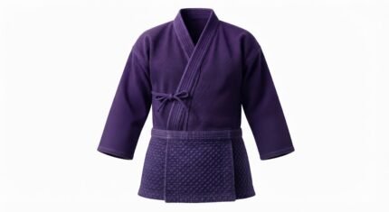 Custom Purple Kendo Martial Arts Jacket with Quilted Waist Panel, Textured Fabric & Traditional Wrap Front
